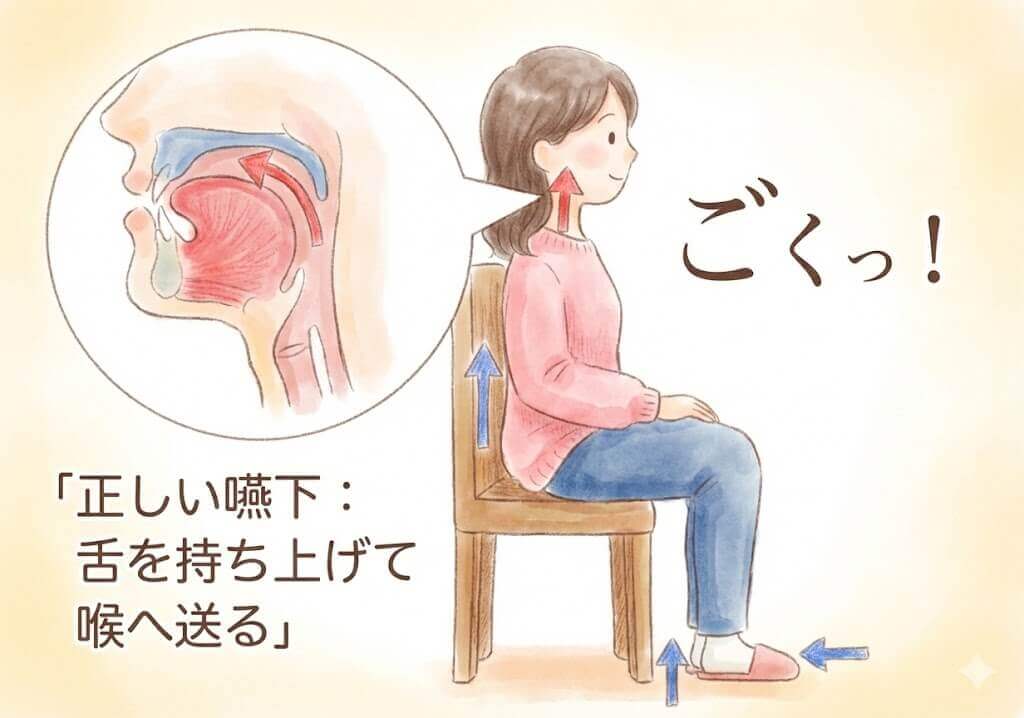 舌の位置を動かさずそのまま唾を飲む。